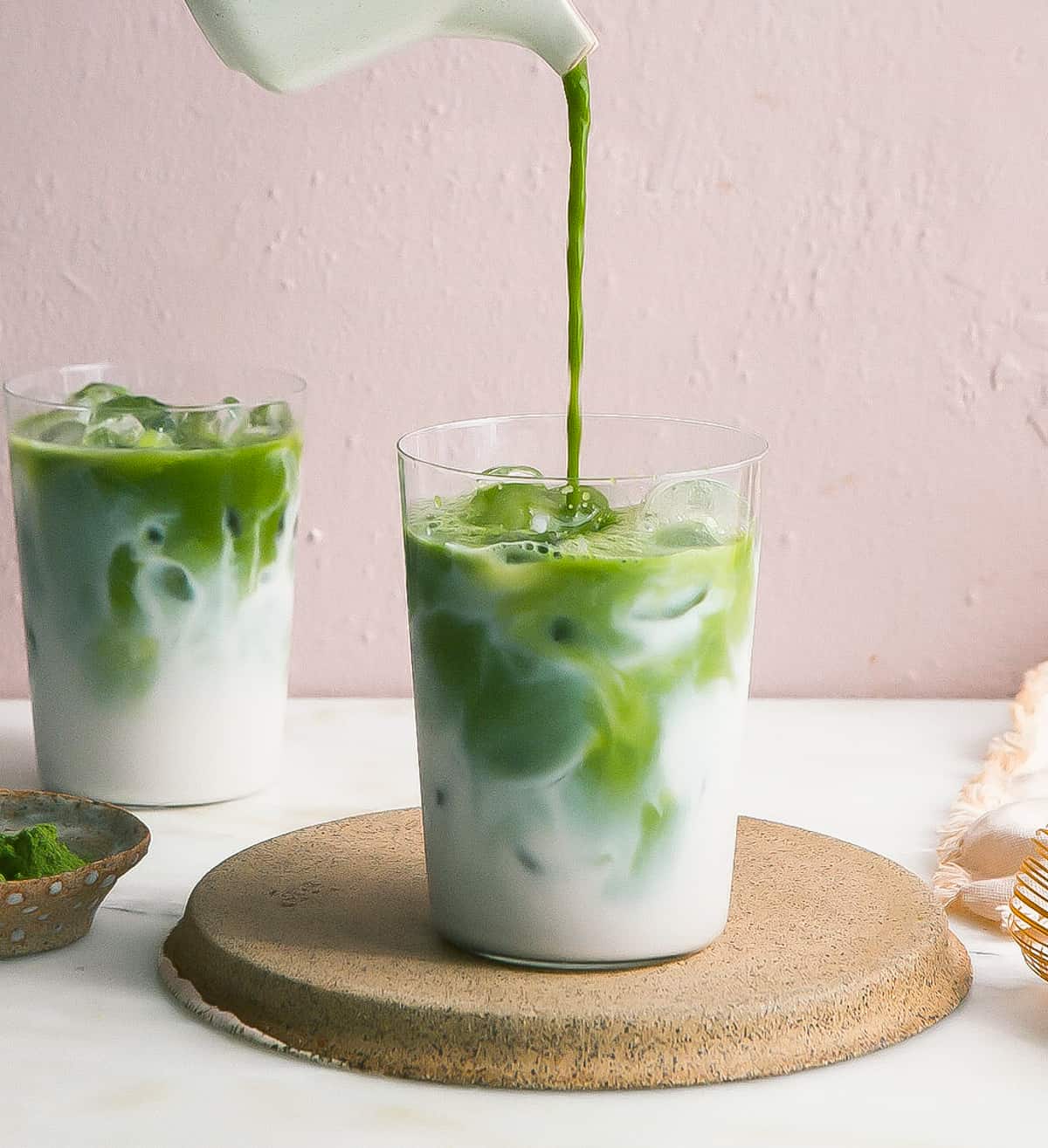 Iced Matcha Latte in a glass with ice