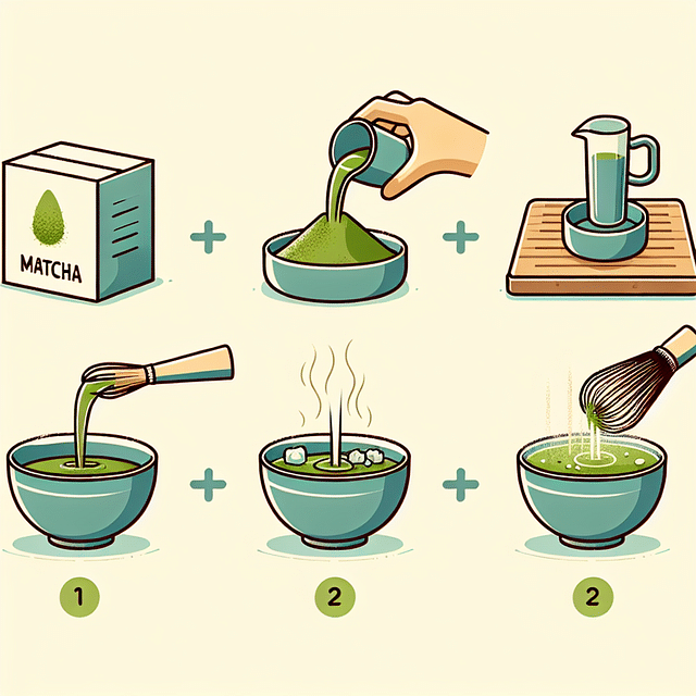whisking matcha in a bowl with hot water until frothy