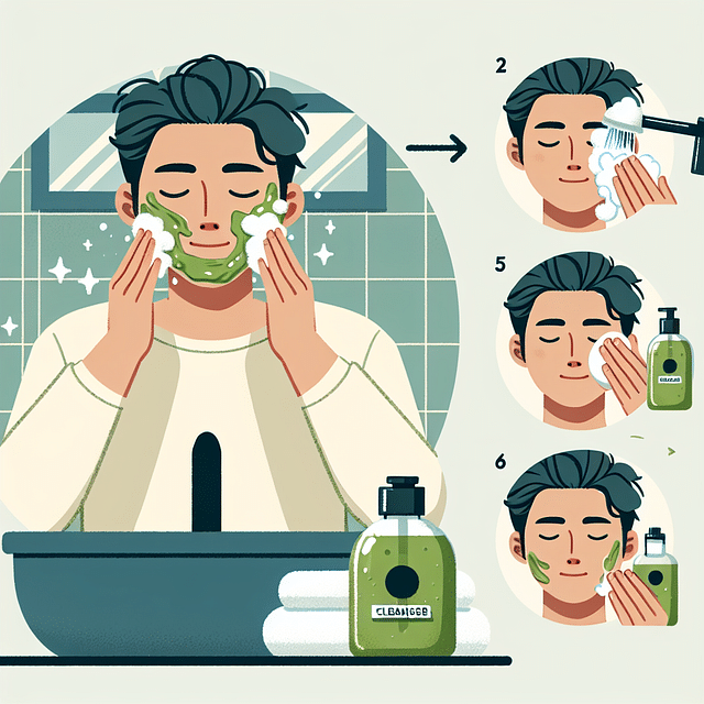 person washing face with matcha-infused cleanser