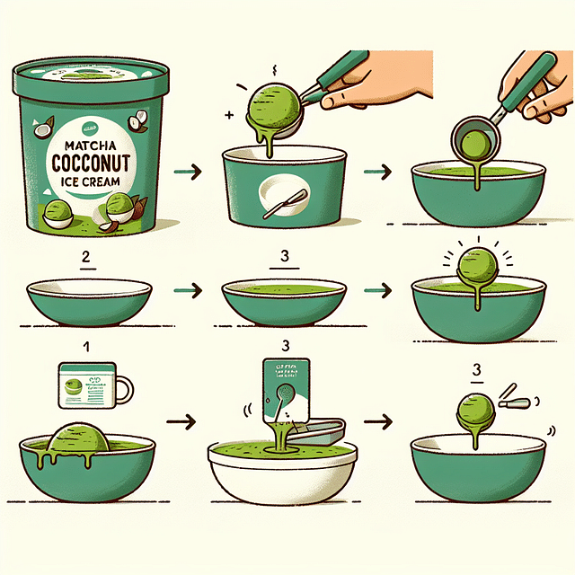 scooping matcha coconut ice cream into a bowl