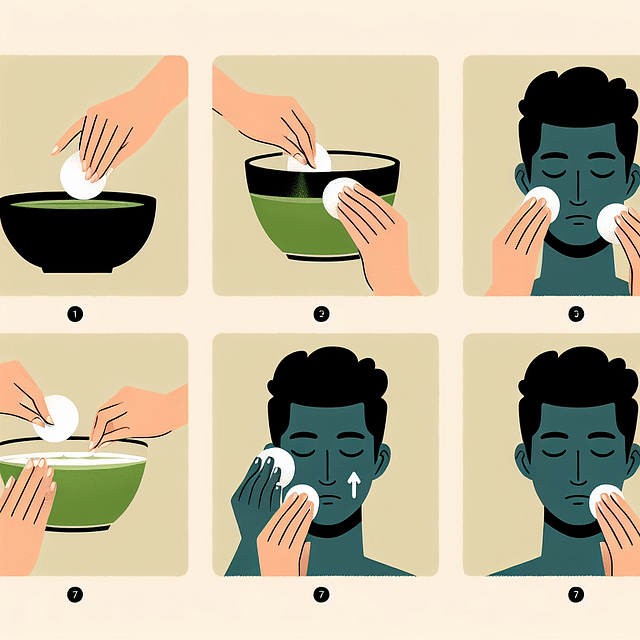 applying matcha toner on skin with cotton pad