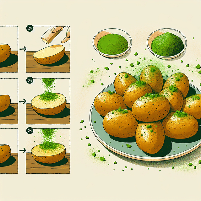 Matcha salt sprinkled on roasted potatoes