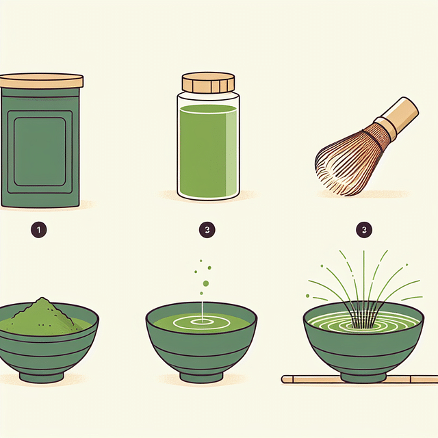 Matcha powder and whisked matcha tea in a traditional bowl