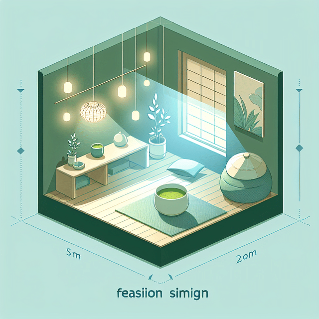 ambient lighting in a meditation space with matcha tea