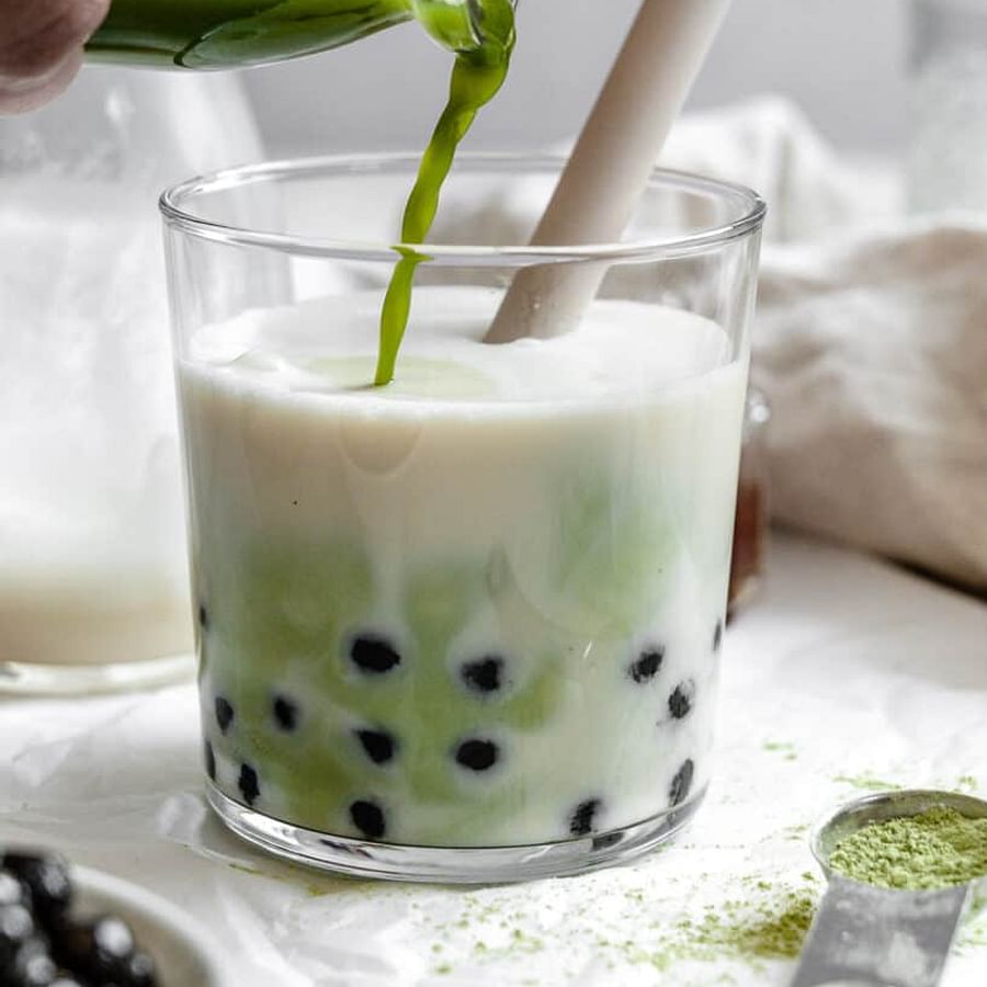 Vibrant green Matcha Milk Tea in a cup