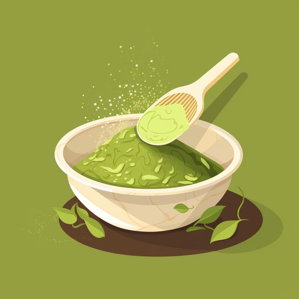 Matcha powder being sifted into a bowl