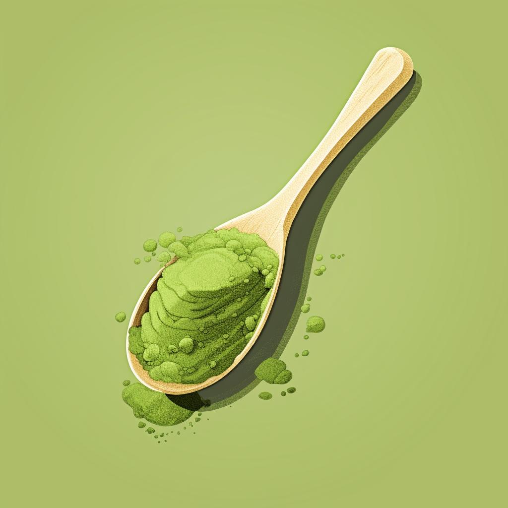 A teaspoon filled with vibrant green matcha powder.
