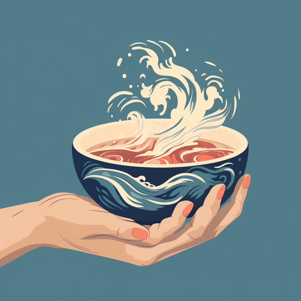 A hand swirling hot water in a Chawan