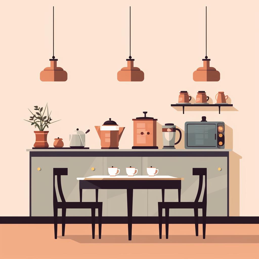 A clean, serene tea room with arranged utensils and a kettle