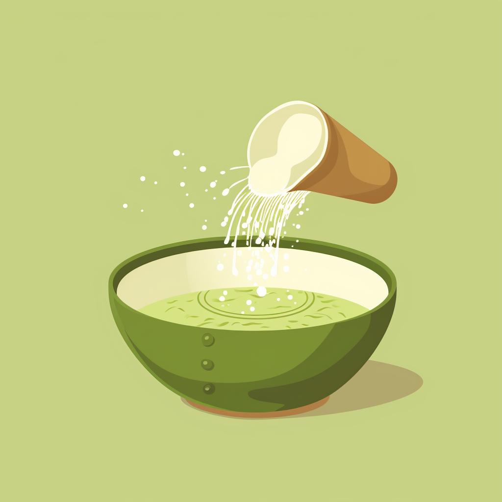 Hot water being poured into a bowl with matcha powder.