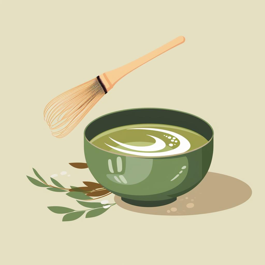 A Chasen whisking Matcha and water in a Chawan