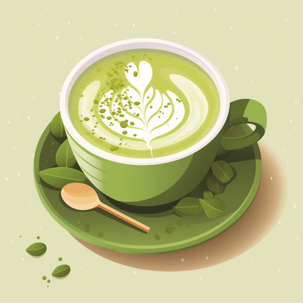 A cup of frothy matcha latte with a sprinkle of matcha powder on top.
