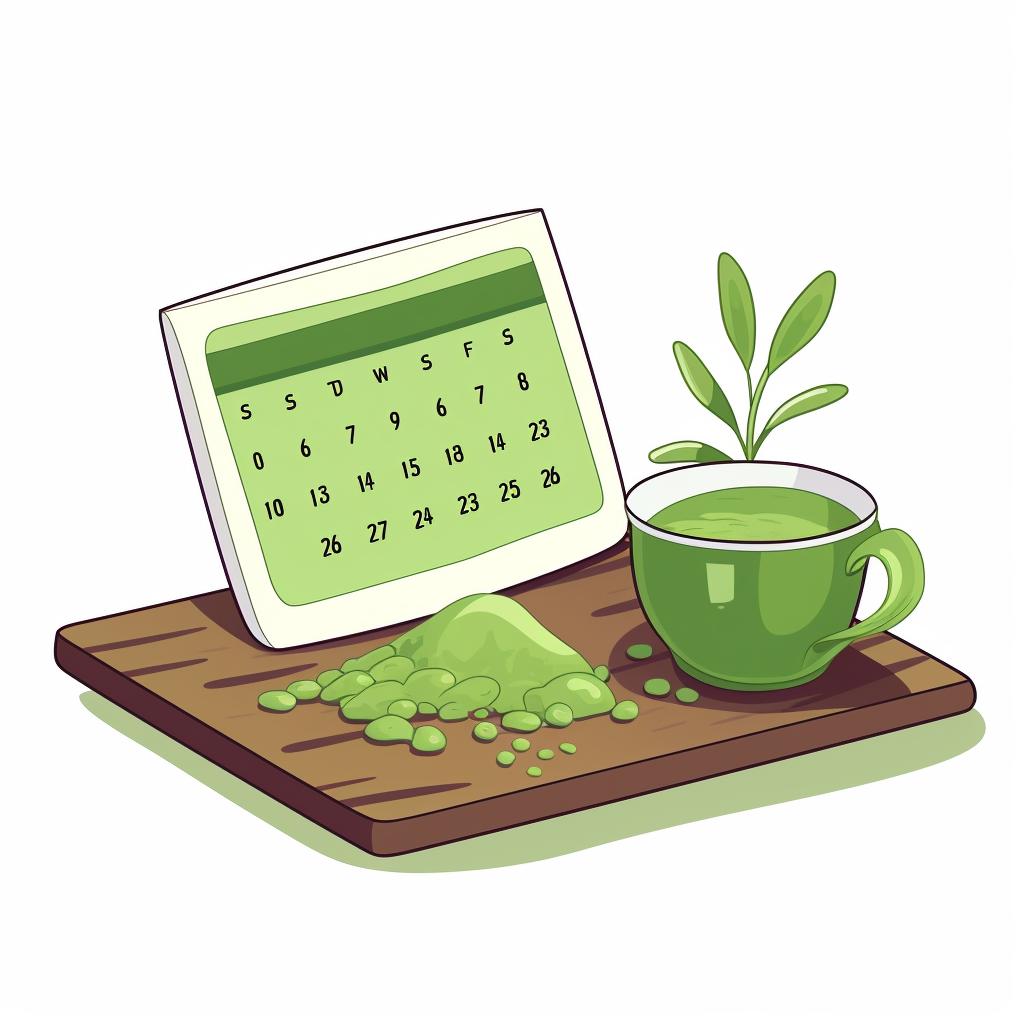 A calendar showing a two-week period after opening a matcha powder container