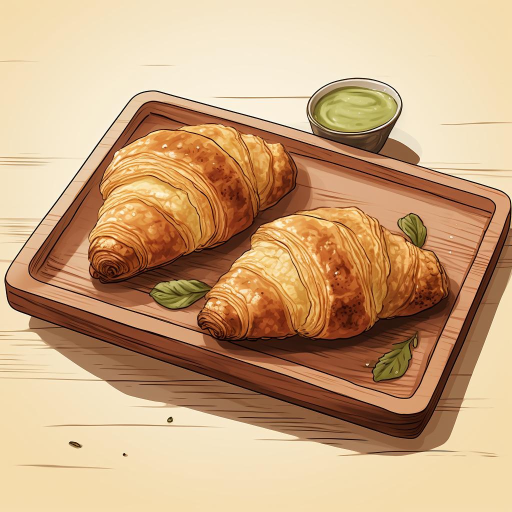 Golden brown matcha croissants fresh out of the oven.