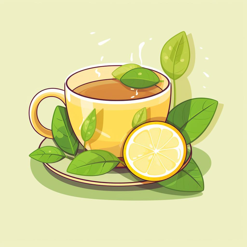 A cup of green tea with a slice of lemon.